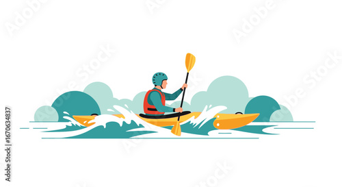 Vector illustration showcasing a person kayaking adventure for outdoor activities