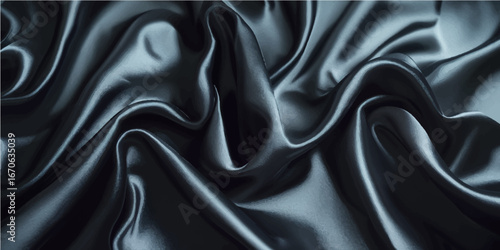 Soft, rippled black satin fabric with a smooth, elegant texture for a luxurious backdrop