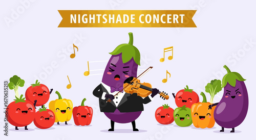 Vegetable Orchestra In Cartoonish Style Performing On Stage In Night Concert