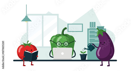 Vegetable Team Working Together On Creative Projects In Modern Office Space