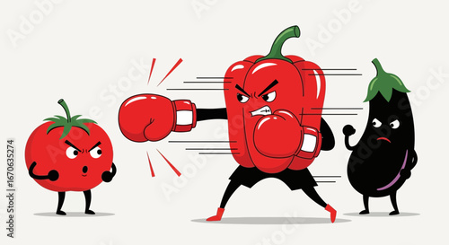 Vegetables Boxing Fight Illustration Representing Healthy Eating and Competitive Spirit