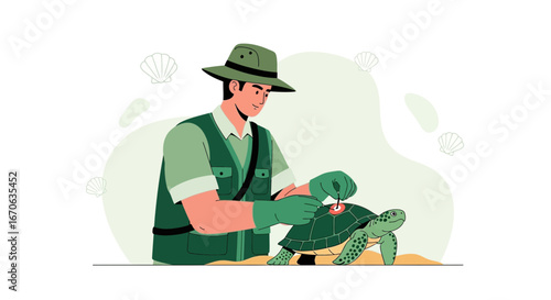 Veterinarian Providing Wound Care for a Sea Turtle to Promote Conservation Efforts and Rehabilitation