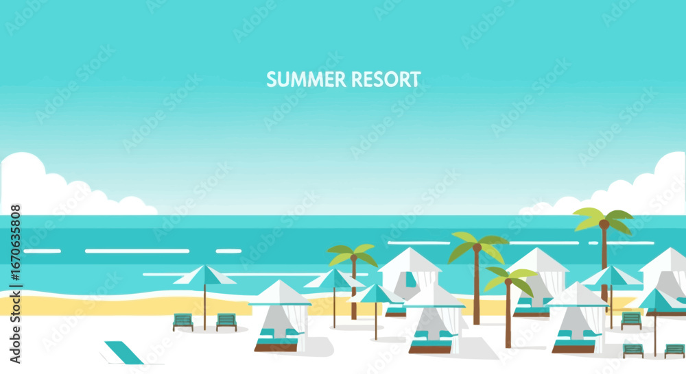 Obraz premium Vibrant Coastal Scene Invites Relaxation At Sunny Beach Summer Resort
