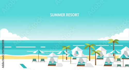 Vibrant Coastal Scene Invites Relaxation At Sunny Beach Summer Resort