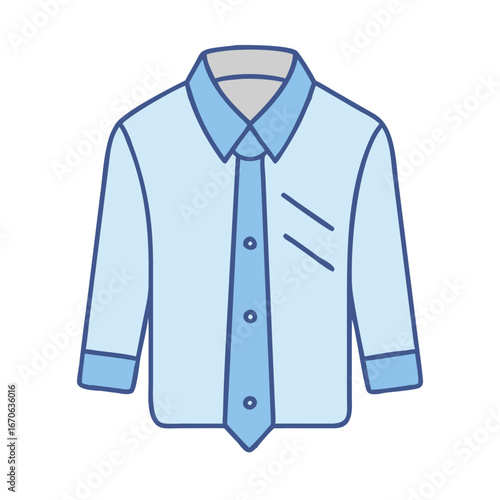 Illustration of a light blue button down shirt with a tie for fashion and style needs