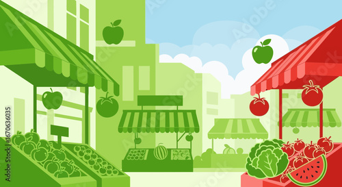 Vibrant Fresh Produce At Farmers Market Illustration Vector Background