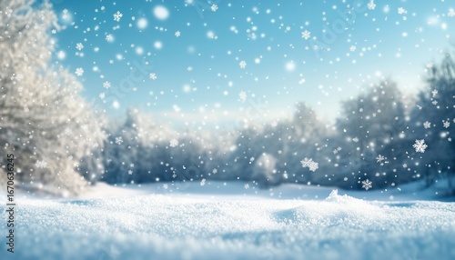 Wallpaper Mural Gorgeous Winter Landscape: Snow And Hazy Forest With Snowflakes Drifting Down Against Clear Blue Sky In Wide Panoramic View. Torontodigital.ca