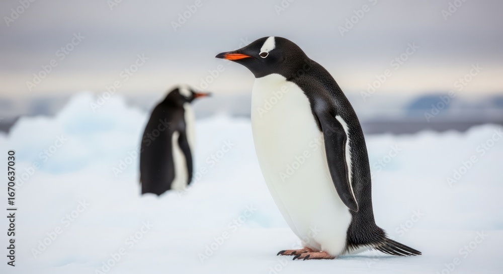 Fototapeta premium Gentoo Penguins on Ice Floe in Antarctica Wildlife Landscape