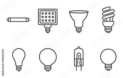 Variety of light bulbs on dark background: energy, eco, design, innovation