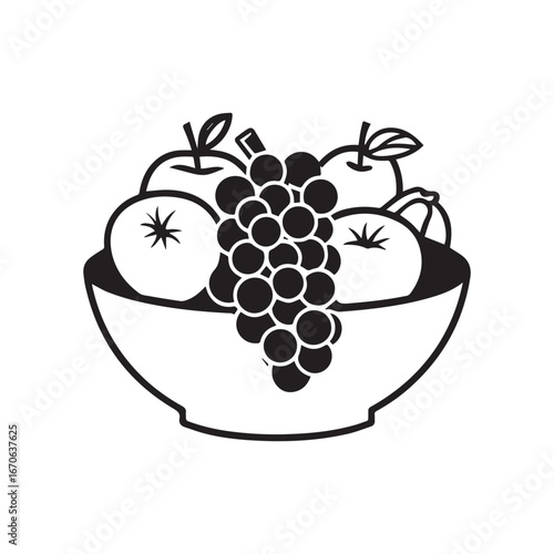 Vector art of a bowl of fresh fruits, including apples, oranges, and grapes, creating a healthy and delicious still life composition