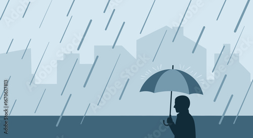Walking Under Umbrella In The City During A Rainy Weather Illustration