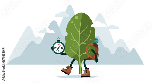 Wandering Leaf Discovering New Routes In Mountainous Landscapes Illustration