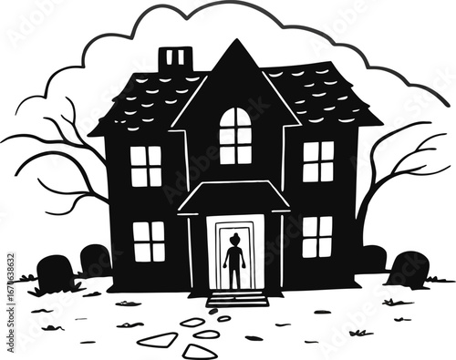 Haunted House Illustration Creepy Building Drawing Spooky Home Isolated Design Scary Architecture