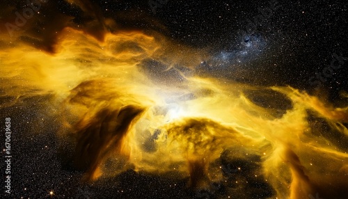 a yellow nebula with a black space background