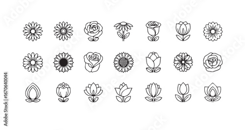 Flower head line art icon bundle illustration