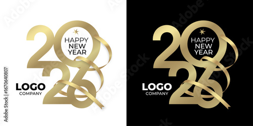 Number 2026 design with black and gold colors. Decorated with serpentine. Elegant style for your New Year's designs. Vector illustration.
