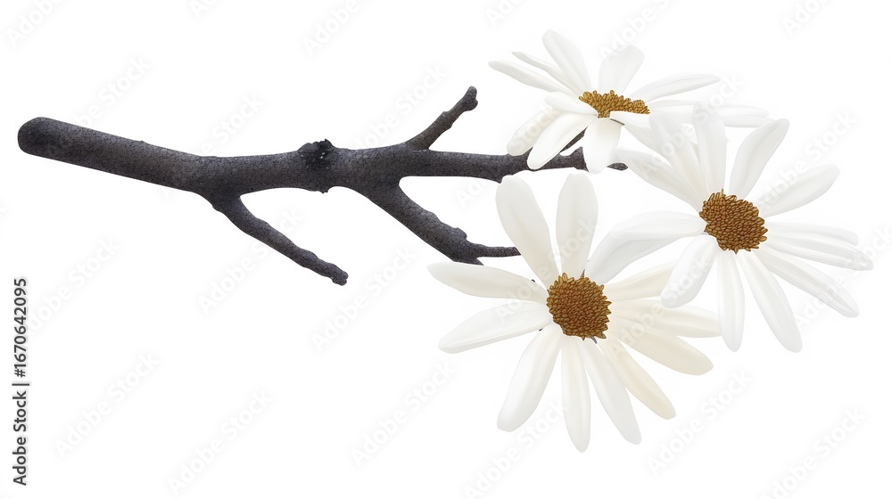 Obraz premium Elegant White Daisies on a Dark Branch Floral Illustration