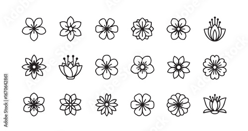 Flower head line art icon bundle illustration