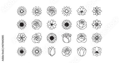 Flower head line art icon bundle illustration