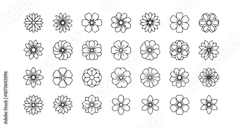 Flower head line art icon bundle illustration