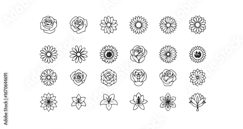 Flower head line art icon bundle illustration