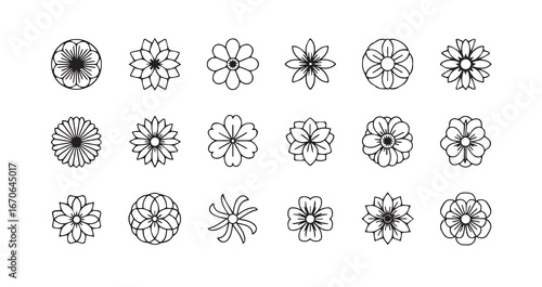 Flower head line art icon bundle illustration
