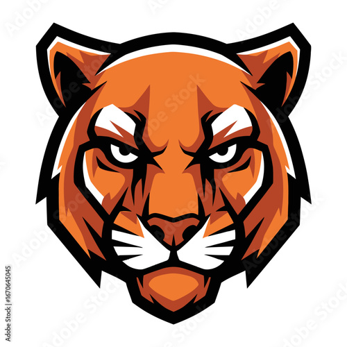 Fierce Cougar Mascot: A bold, stylized illustration of a powerful cougar, embodying strength and determination with intense gaze and commanding presence.
