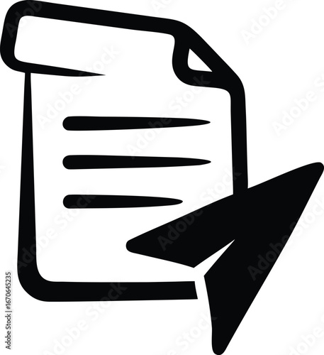 Black and white icon of a document with lines and a paper airplane symbol indicating sending or communication