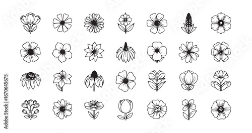 Flower head line art icon bundle illustration