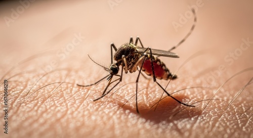 Wallpaper Mural Mosquito feeds on human skin close-up, macro shot of dangerous insect Torontodigital.ca