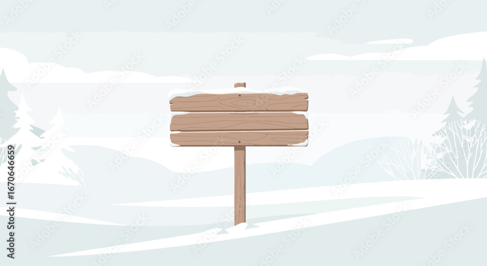 Naklejka premium Wooden Signpost In Winter Landscape Offering Space For Custom Messages