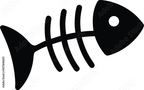 Black Silhouette of a Fish Skeleton on a White Background bones dead