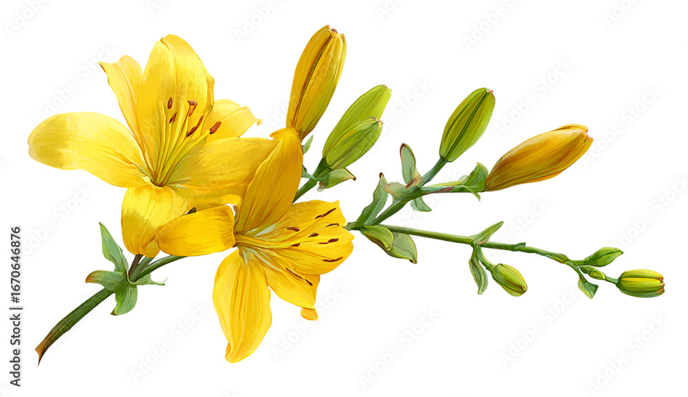 Fototapeta premium Beautiful yellow lily flower with buds isolated on transparent background
