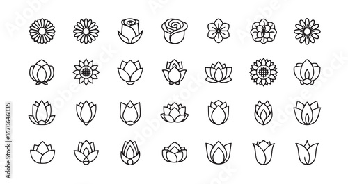 Flower head line art icon bundle illustration
