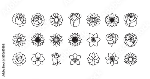 Flower head line art icon bundle illustration