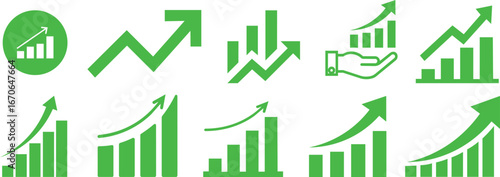 Growth icon set. Containing performance, gain, improvement, grow, chart, increase, evolution and development icons. Solid icon collection. Vector illustration.