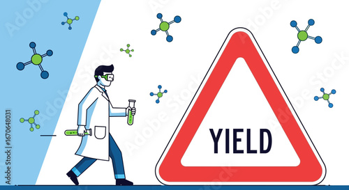 Yield Warning in Scientific Research Lab With Scientist Holding Test Tubes