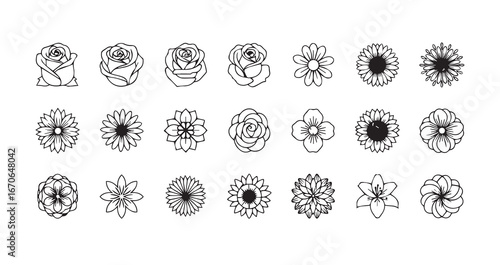Flower head line art icon bundle illustration