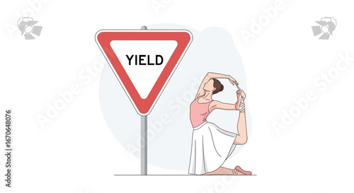 Yielding Graceful Posture Ballerina Practicing Dancer Road Sign Illustration