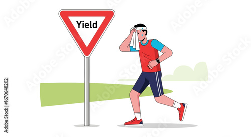Yielding to Physical Limits Man Experiencing Dehydration Exhaustion During Outdoor Workout