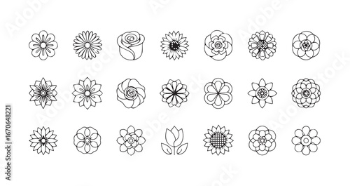 Flower head line art icon bundle illustration
