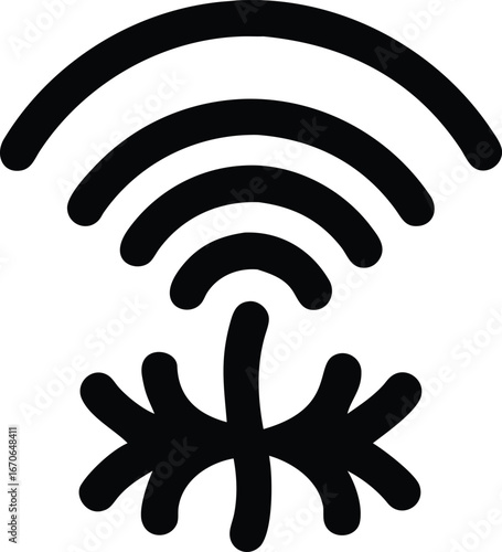 Black Stylized Icon of Wi- Fi Signal Waves Above a Starburst Shape wifi symbol