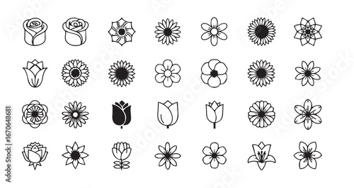Flower head line art icon bundle illustration