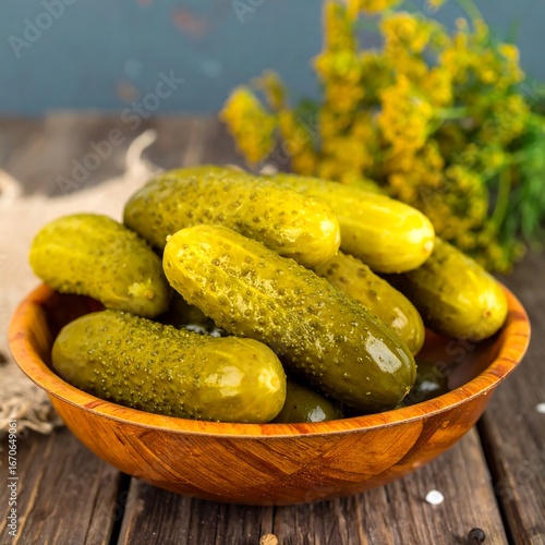Pickled cucumbers in a bowl