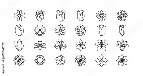 Flower head line art icon bundle illustration