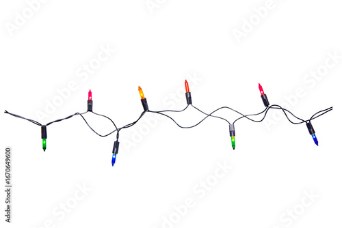 String of Christmas lights isolated on transparent background.