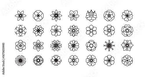 Flower head line art icon bundle illustration