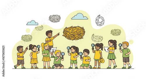 Young Explorers Discovering The Secrets of Nature On An Exciting Field Trip