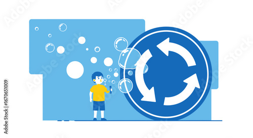 Young Imagination Creates Circular Motion Bubbles And Endless Possibilities Illustration