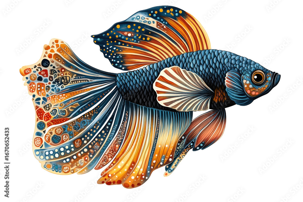 Fototapeta premium Artistic illustration of a siamese fighting fish isolated on transparent background